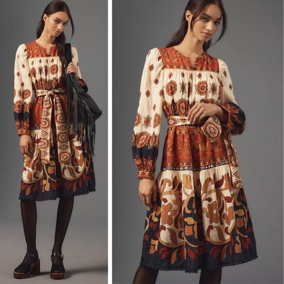 NEW Farm Rio Anthropologie Ainika Tiles Midi Dress Resortwear Vacation Bohemian - Picture 1 of 12